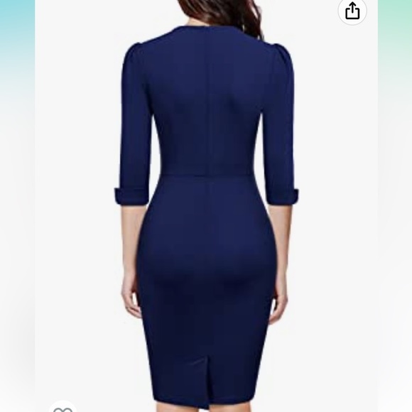 NWT Knitee Navy Blue Vintage Stretch 3/4 Sleeve Ruched Bodycon Pencil Dress XXL - Picture 5 of 6